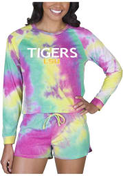 LSU Tigers Womens Yellow Tie Dye Long Sleeve PJ Set
