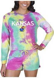 Kansas Jayhawks Womens Yellow Tie Dye Long Sleeve PJ Set