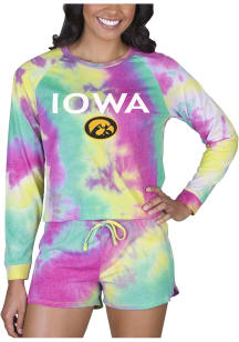 Concepts Sport Iowa Hawkeyes Womens Yellow Tie Dye Long Sleeve PJ Set
