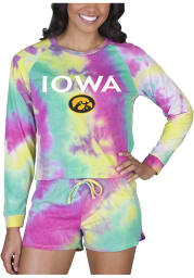 Iowa Hawkeyes Womens Yellow Tie Dye Long Sleeve PJ Set