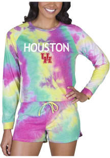 Concepts Sport Houston Cougars Womens Yellow Tie Dye Long Sleeve PJ Set