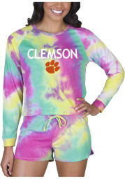 Clemson Tigers Womens Yellow Tie Dye Long Sleeve PJ Set