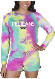 New Orleans Pelicans Womens Yellow Tie Dye Long Sleeve PJ Set