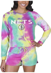 Brooklyn Nets Womens Yellow Tie Dye Long Sleeve PJ Set