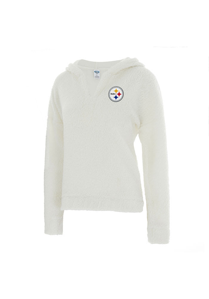 Pittsburgh Steelers Womens White Fluffy Hooded Sweatshirt