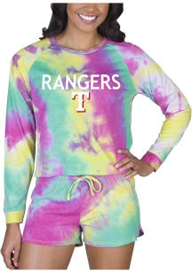 Concepts Sport Texas Rangers Womens Yellow Tie Dye Long Sleeve PJ Set