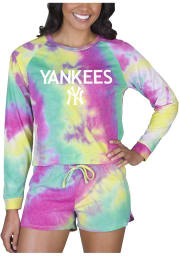 New York Yankees Womens Yellow Tie Dye Long Sleeve PJ Set