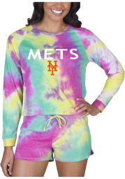 New York Mets Womens Yellow Tie Dye Long Sleeve PJ Set