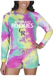 Colorado Rockies Womens Yellow Tie Dye Long Sleeve PJ Set