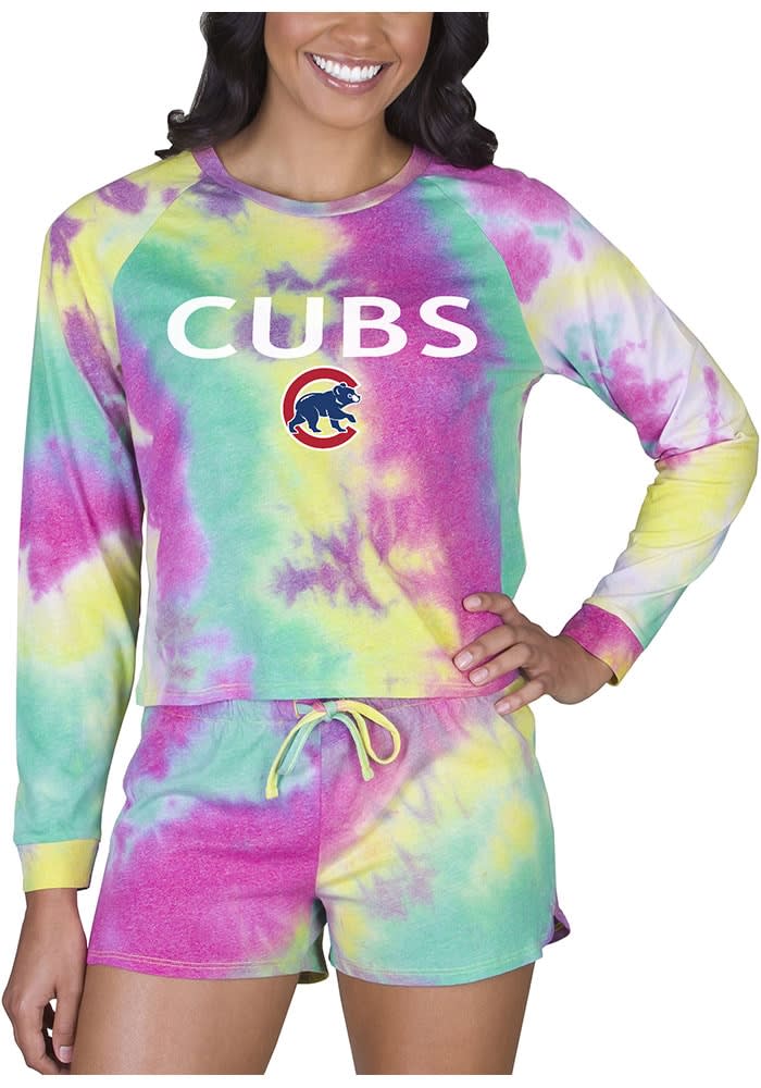 Chicago Cubs Womens Light Blue Tie Dye Short Sleeve T-Shirt