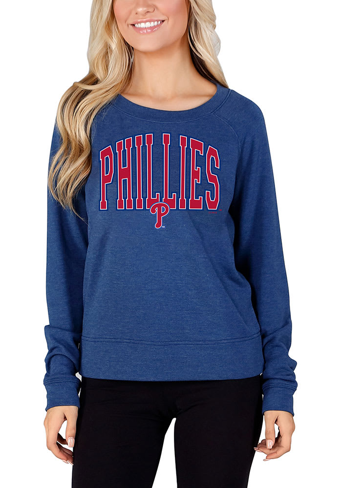 Phillies Phillies Womens Blue Washed Long Sleeve Crew Sweatshirt