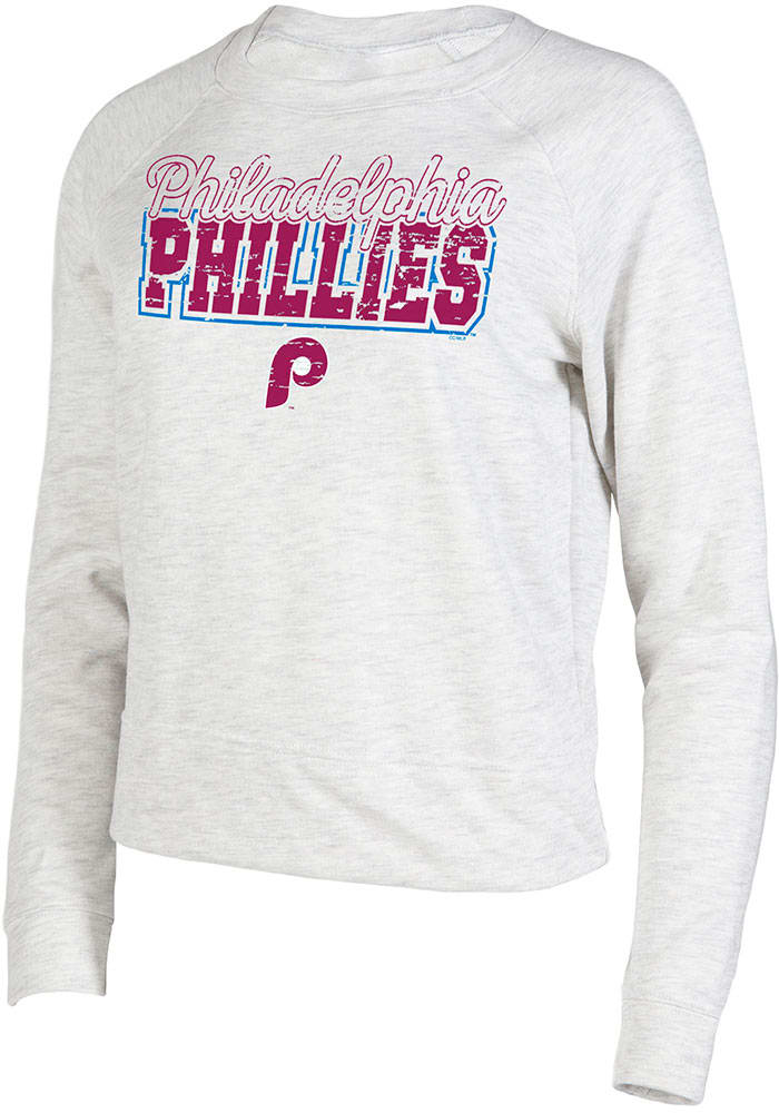 Phillies Phillies Womens Blue Washed Long Sleeve Crew Sweatshirt