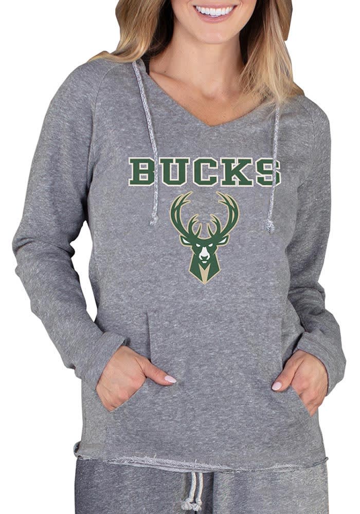 Milwaukee Bucks Womens Grey Mainstream Terry Hooded Sweatshirt