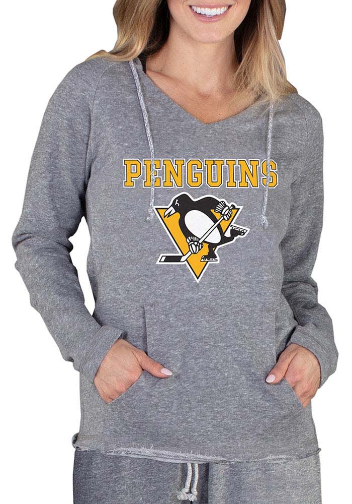 Pittsburgh Penguins Womens Grey Mainstream Terry Hooded Sweatshirt