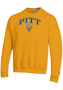 Champion Pitt Panthers Mens Gold Mom Script Powerblend Long Sleeve Crew Sweatshirt