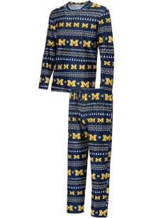 Mens Navy Blue Michigan Wolverines Flurry Matching Set Loungewear Sleep Pants