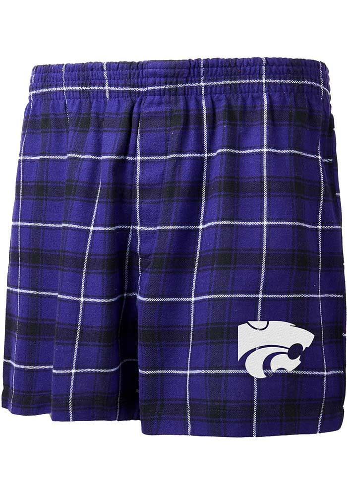 K-State Wildcats Mens Purple Ledger Plaid Boxer Shorts