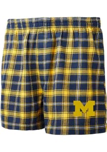 Michigan Wolverines Mens Navy Blue Ledger Plaid Boxer Shorts