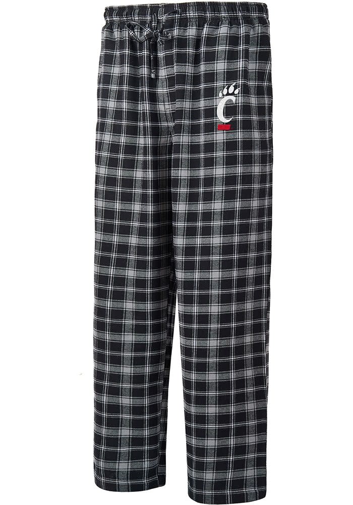 Cincinnati Bearcats Mens Black Ledger Plaid Embroidered Sleep Pants