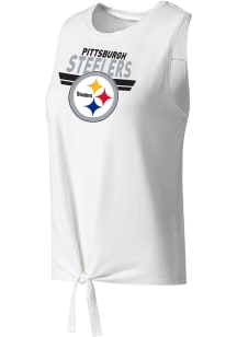 Pittsburgh Steelers Womens White Tie Front Tank Top