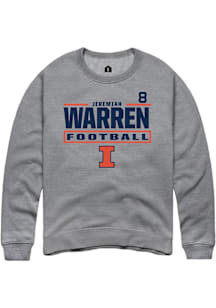Jeremiah Warren Illinois Fighting Illini Mens Graphite Football NIL Stacked Box Player Crew