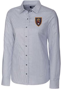 Cutter and Buck Real Salt Lake Womens Stretch Oxford Stripe Long Sleeve Charcoal Dress Shirt