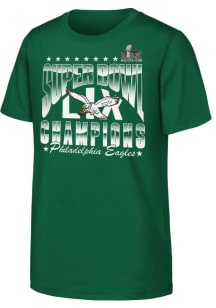 Philadelphia Eagles Youth Kelly Green 2024 Super Bowl Champs Fan Retro Arch Short Sleeve T-Shirt