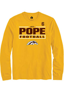 Joey Pope Western Michigan Broncos Gold Football NIL Stacked Box Long Sleeve Player T Shirt