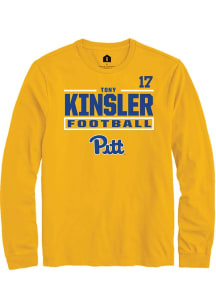 Tony Kinsler Mens Gold Pitt Panthers NIL Stacked Box Long Sleeve Player T Shirt