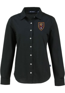Cutter and Buck Real Salt Lake Womens Advantage Soft Pique Long Sleeve Black Dress Shirt