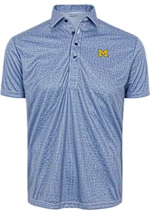 Michigan Wolverines Mens Navy Blue Semi Spread houndstooth Short Sleeve Polo