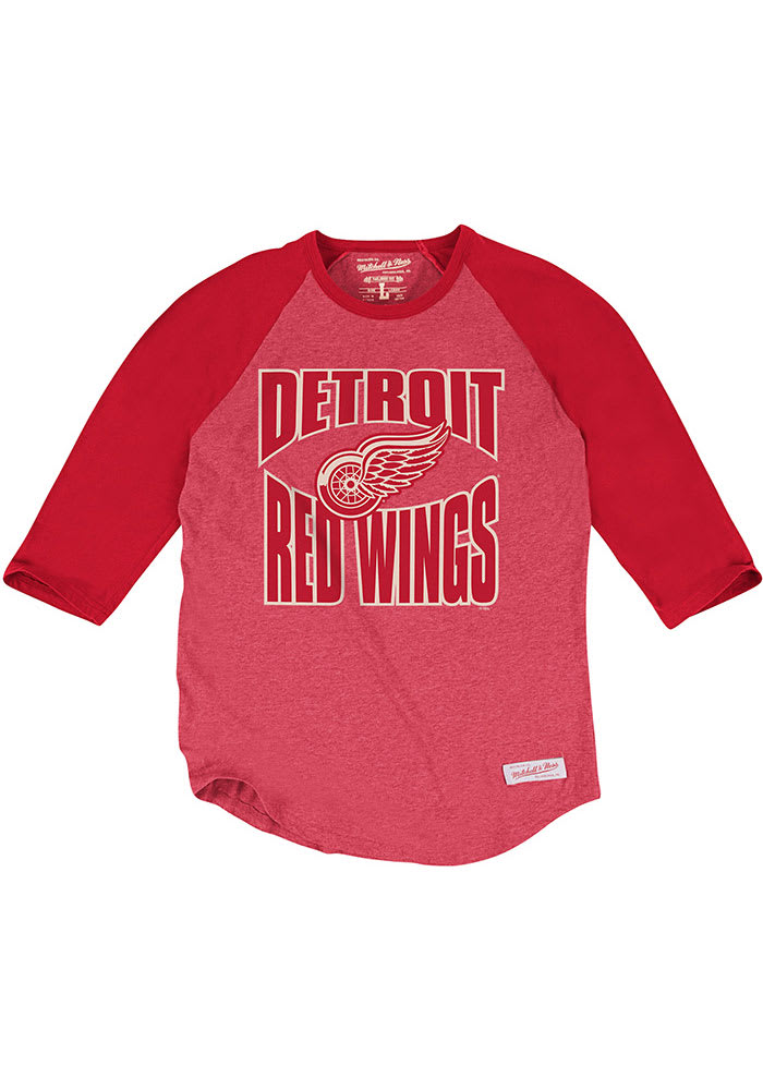 Mitchell and Ness Detroit Red Wings Red Team practice Long Sleeve Fashion T Shirt