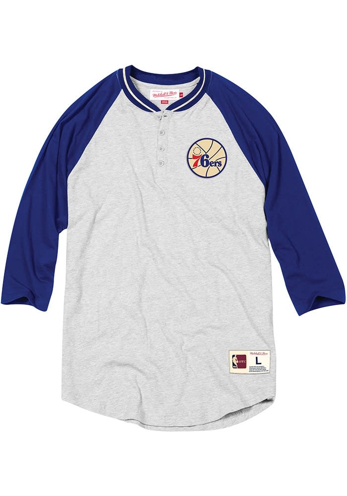 Mitchell and Ness Philadelphia 76ers GRAY Button Long Sleeve