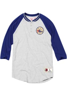 Mitchell and Ness Philadelphia 76ers Grey Button Long Sleeve Fashion T Shirt