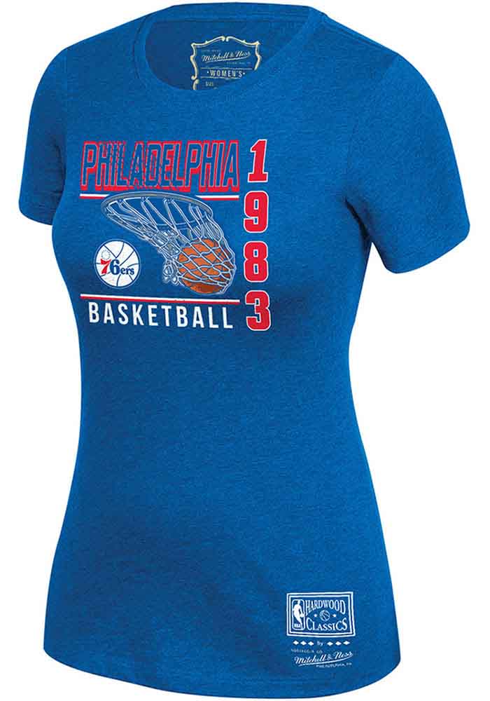 Mitchell and Ness Philadelphia 76ers Womens Blue BWT Short Sleeve T-Shirt