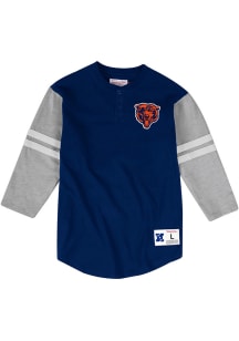 Mitchell and Ness Chicago Bears Navy Blue Team Henley Long Sleeve Fashion T Shirt
