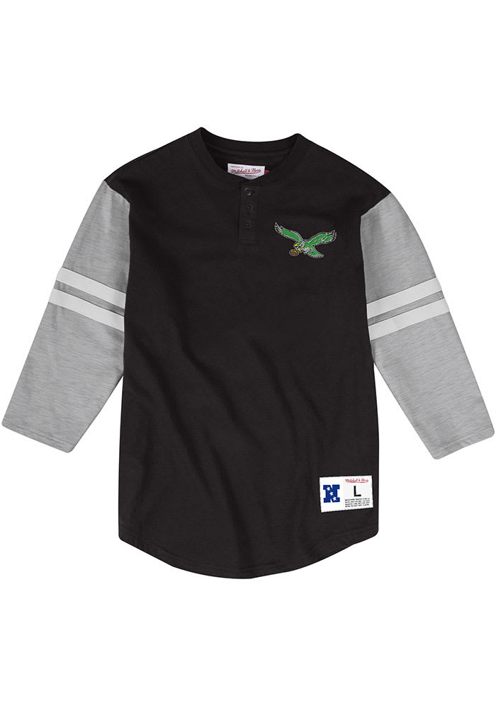 Mitchell and Ness Philadelphia Eagles Black Team Henley Long Sleeve Fashion T Shirt