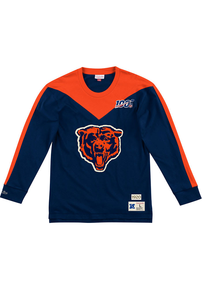 Mitchell and Ness Chicago Bears Navy Blue Team Inspired Long Sleeve Fashion T Shirt