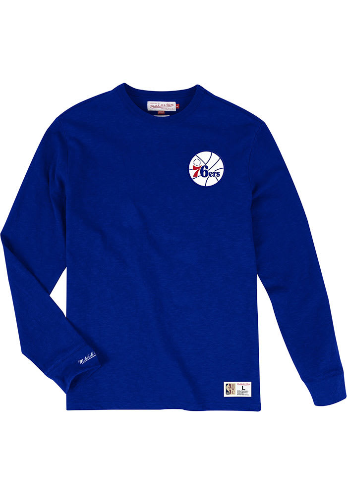 Mitchell and Ness Philadelphia 76ers Blue Slub Long Sleeve Fashion T Shirt