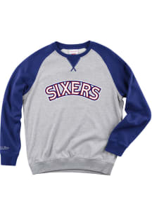 Mitchell and Ness Philadelphia 76ers Mens Grey Turf Fleece Long Sleeve Fashion Sweatshirt