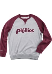 Mitchell and Ness Philadelphia Phillies Mens Grey Turf Fleece Long Sleeve Fashion Sweatshirt