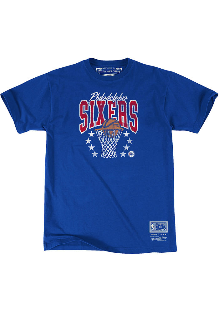 Mitchell and Ness Philadelphia 76ers Blue Basket Stars Short Sleeve Fashion T Shirt