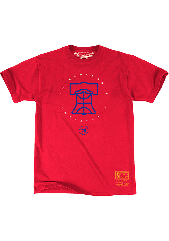Mitchell and Ness Philadelphia 76ers Red Basket Bell Short Sleeve Fashion T Shirt