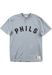 Mitchell and Ness Philadelphia Phillies Grey Slub Henley Short Sleeve Fashion T Shirt
