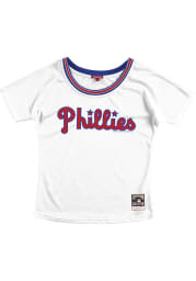 Philadelphia Phillies Womens Mitchell and Ness Slouchy Mesh Scoop Fashion Baseball Jersey - White