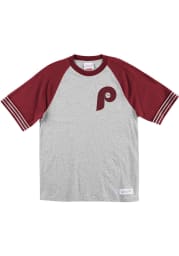 Mitchell and Ness Philadelphia Phillies Grey Team Captain Short Sleeve Fashion T Shirt