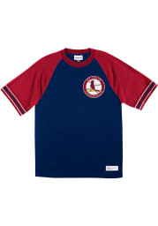 Mitchell and Ness St Louis Cardinals Navy Blue Team Captain Short Sleeve Fashion T Shirt