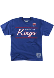 Mitchell and Ness Kansas City Kings Blue Coaches Script Short Sleeve Fashion T Shirt