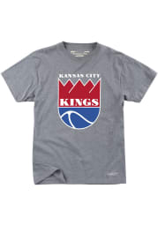 Mitchell and Ness Kansas City Kings Grey Kings Badge Short Sleeve Fashion T Shirt