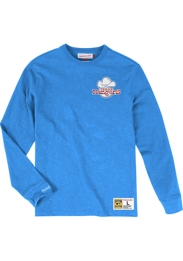 Mitchell and Ness Texas Rangers Light Blue Slub Long Sleeve Fashion T Shirt